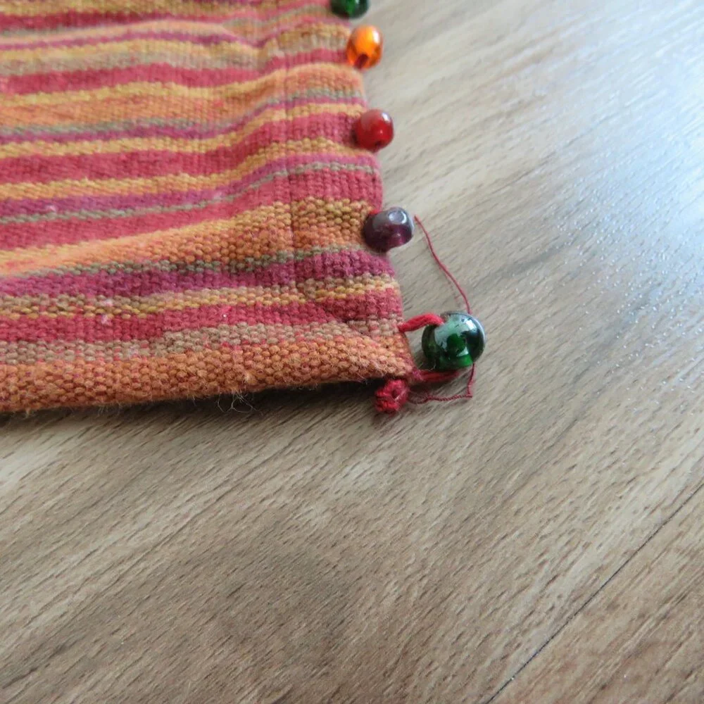 VINTAGE PIER 1 IMPORTS Cotton Woven Multicolor Stripe Beaded Placemats Boho X6